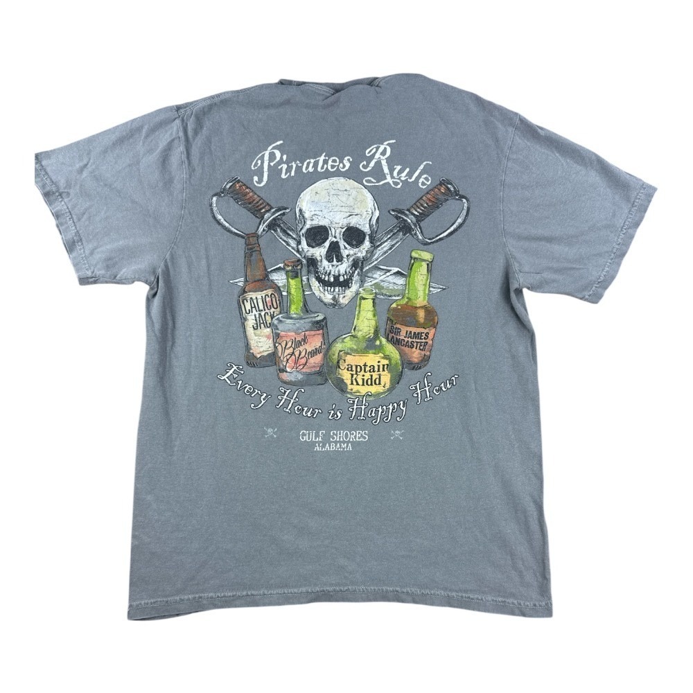 Comfort Colors Gulf Shores Pirate Graphic T-Shirt Men's Medium Gray Liquor